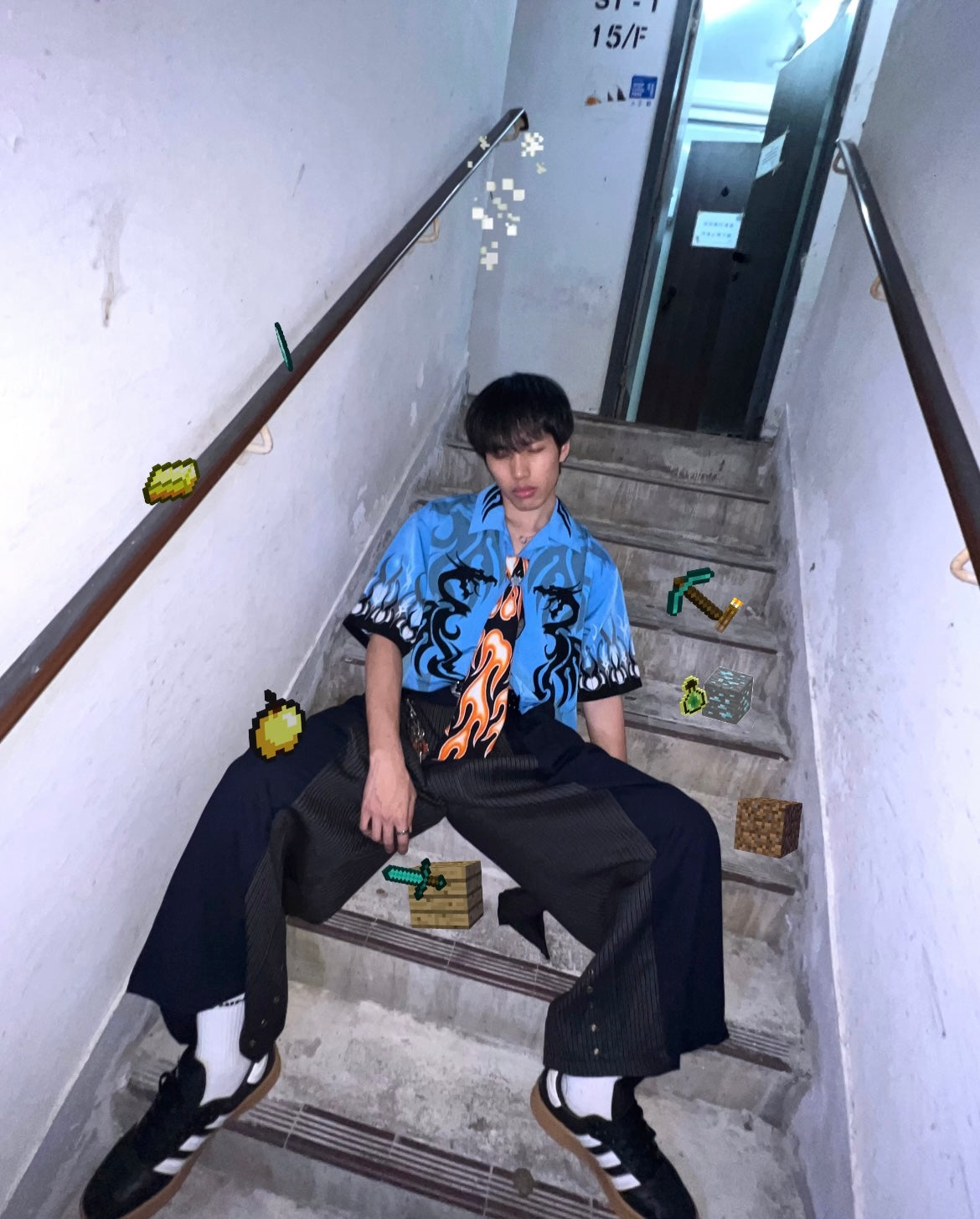 Vintage Flame Shirt Set ⊹₊🔥⋆｡°✩