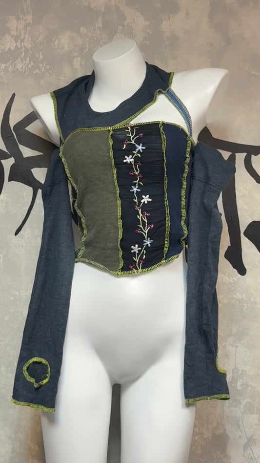 Patchwork Remake Girly Top(Two-Piece)