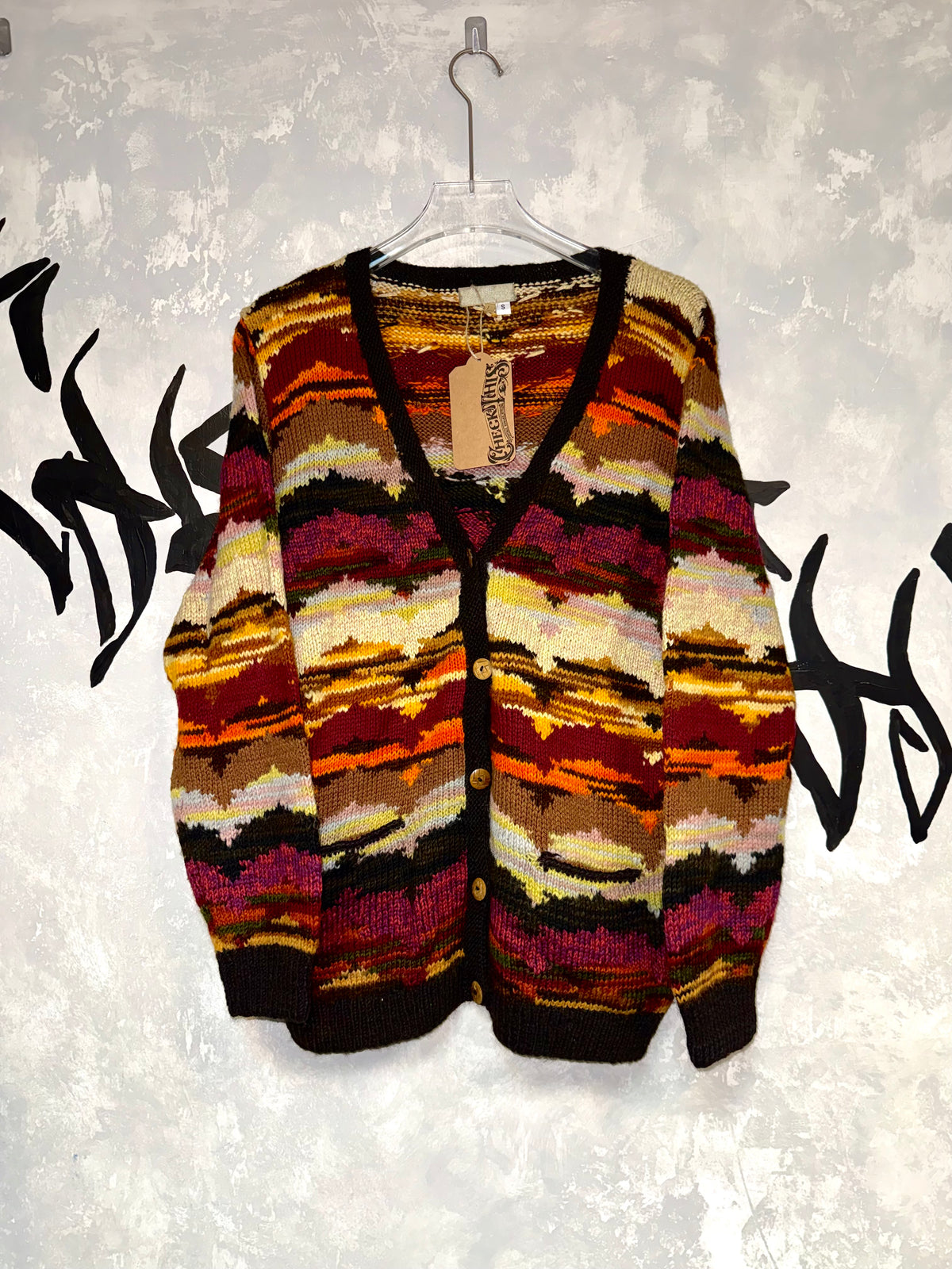 Vintage Oil-painting Patterned Knitting Jacket (M)