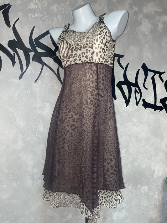 Leopard Printed Vintage Fairy Lace Dress