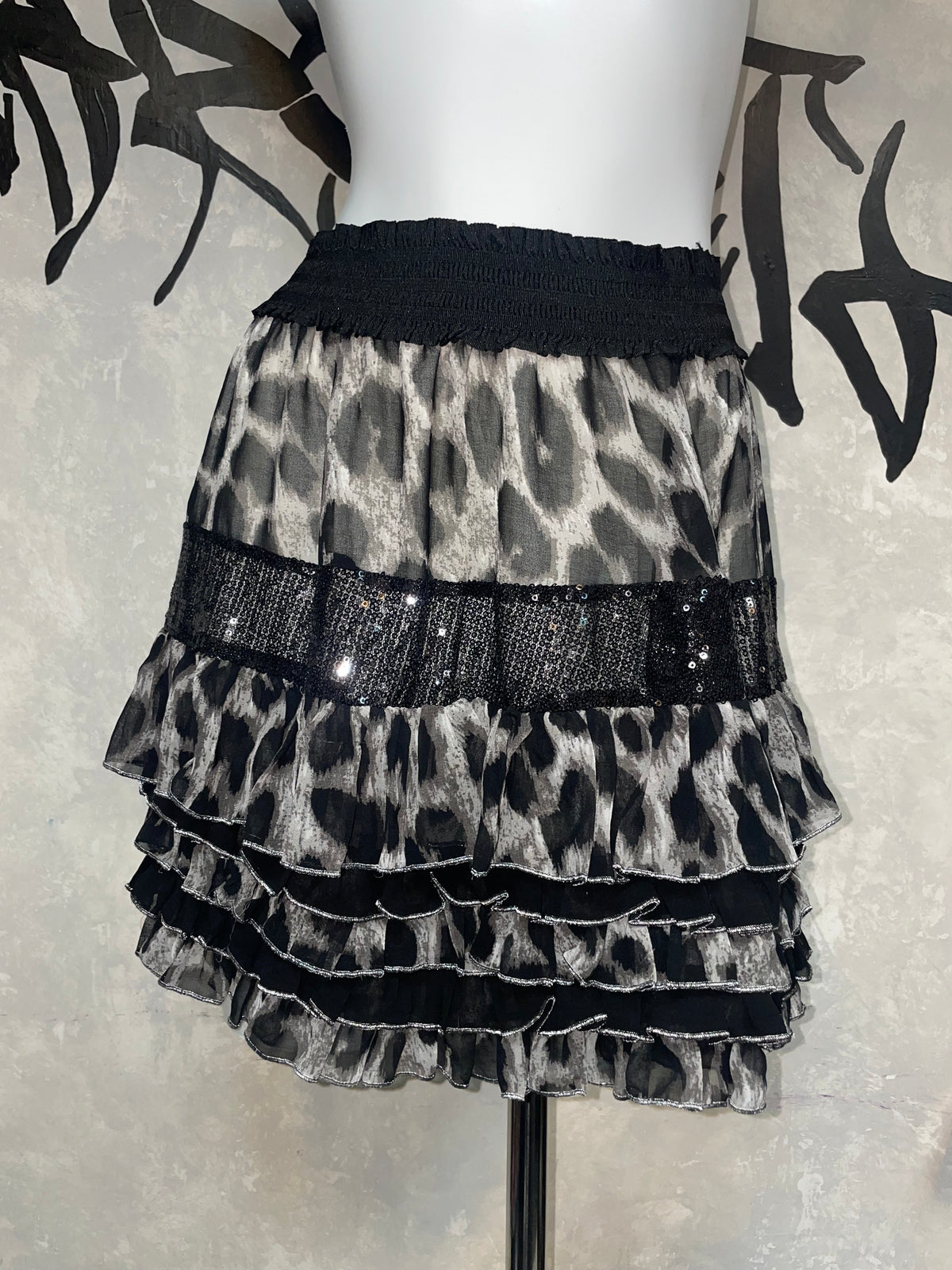 Leopard Printed Vintage Lace Skirt