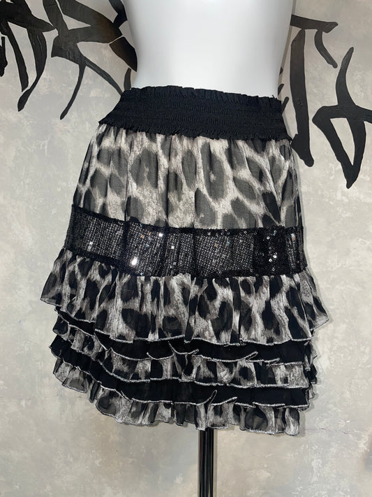 Leopard Printed Vintage Lace Skirt