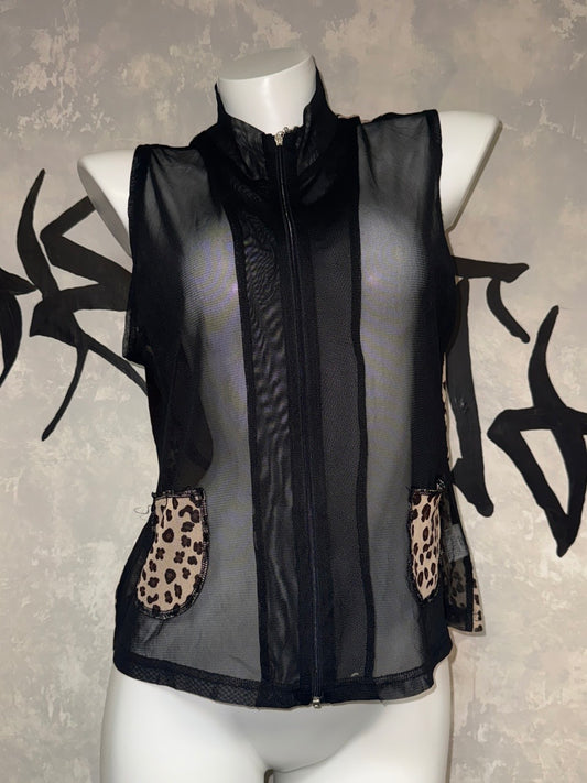 Leopard Printed Vintage Unisex See-through Vest
