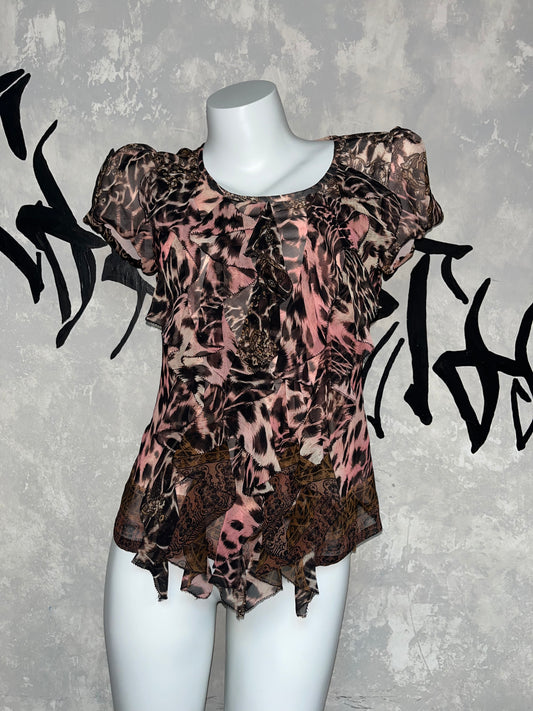 Leopard Printed Vintage Lace Top