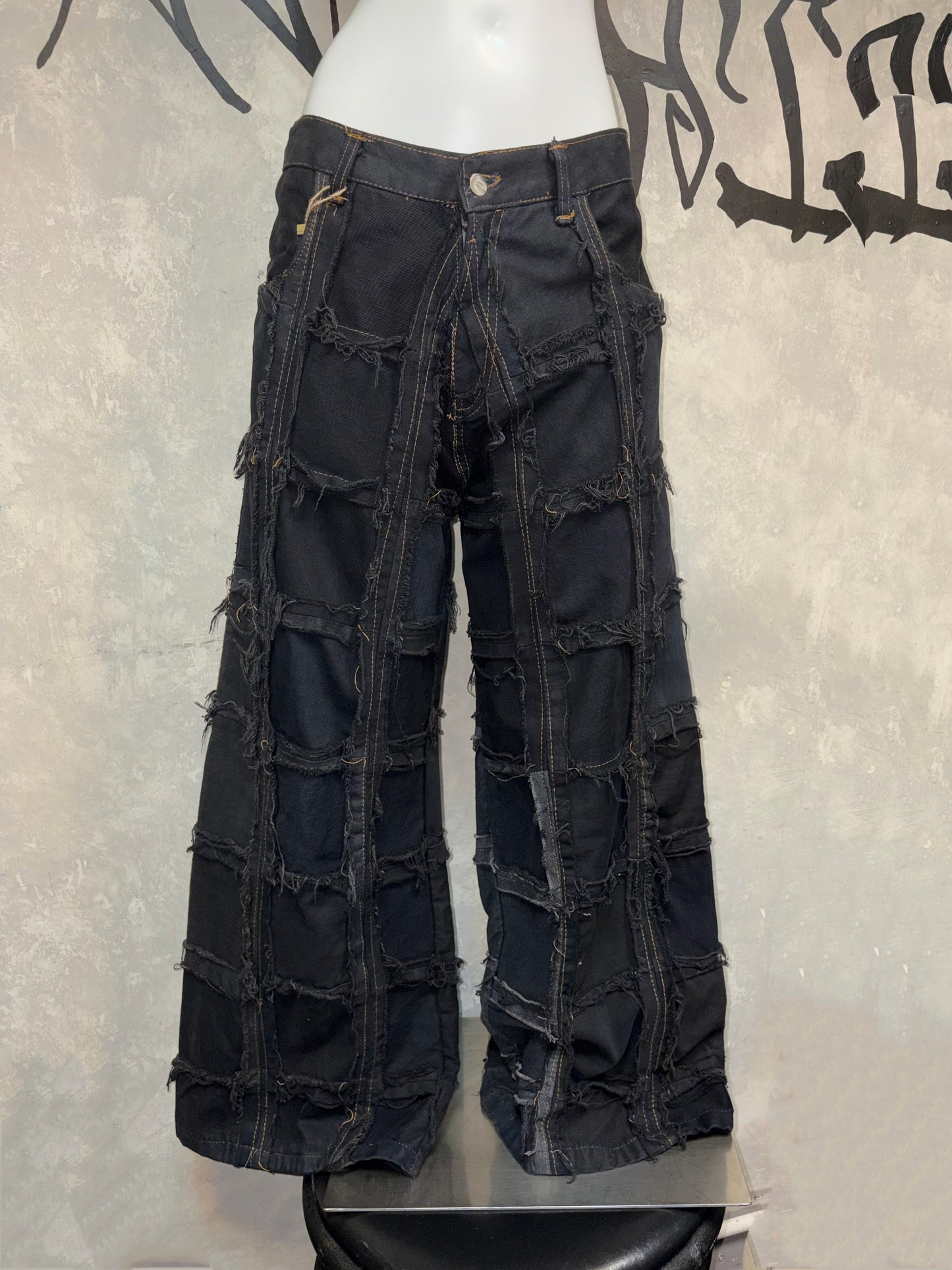 Remake Vintage Jeans(Ripped-Grid//Black) 36” #REJRGB04